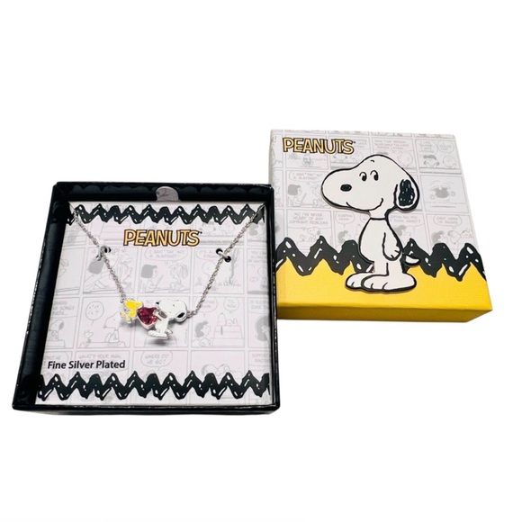 Peanuts Jewelry - Peanuts Snoopy & Woodstock Sterling Silver–Plated Heart Necklace
